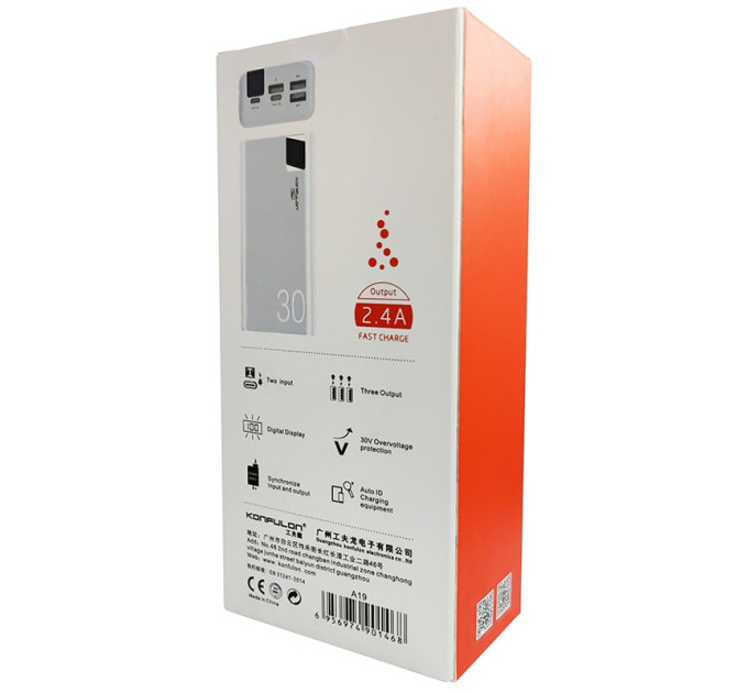 Power Bank Konfulon A19 30000 mAh с быстрой зарядкой