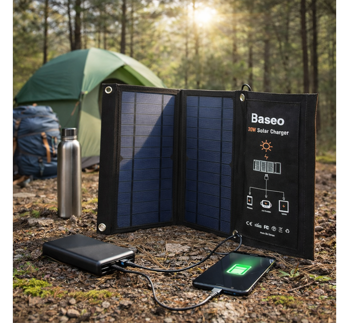 Портативная солнечная панель Baseo 30W – складная 3-секционная