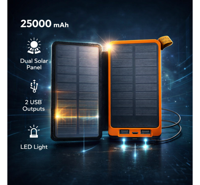Раскладной Power Bank Baseo 25000mAh с солнечными панелями