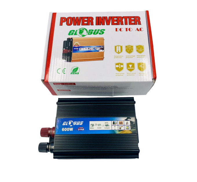 Инвертор Globus AC-12V/DC-220V 600W – преобразователь напряжения с USB