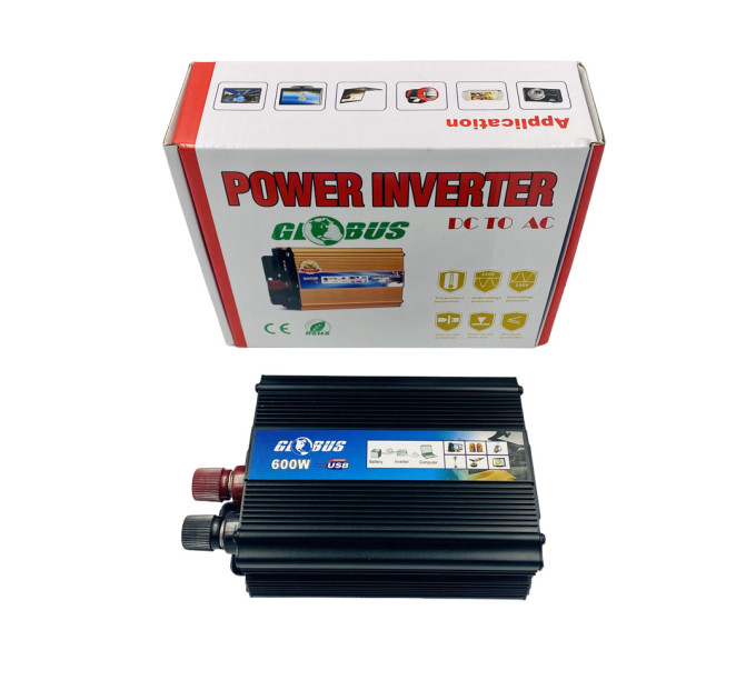 Инвертор Globus AC-12V/DC-220V 600W – преобразователь напряжения с USB
