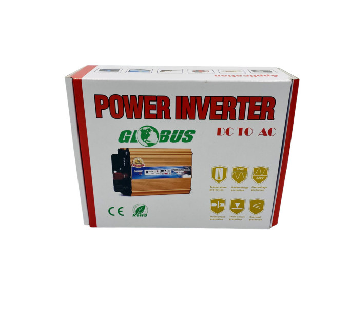 Инвертор Globus AC-12V/DC-220V 600W – преобразователь напряжения с USB
