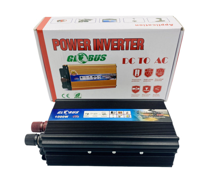 Инвертор 12-220V Globus AC/DC 1000W – преобразователь напряжения с USB