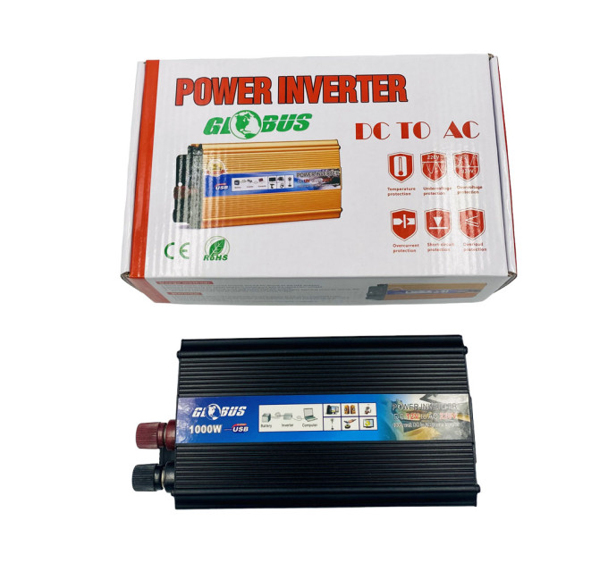 Инвертор 12-220V Globus AC/DC 1000W – преобразователь напряжения с USB