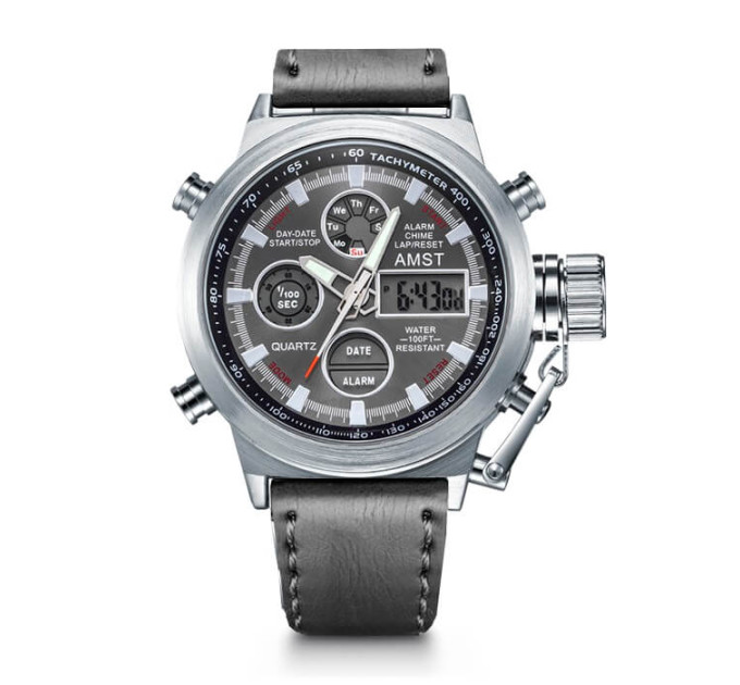 Защищённые часы Amst 3003 Silver-Black – кварцевые мужские