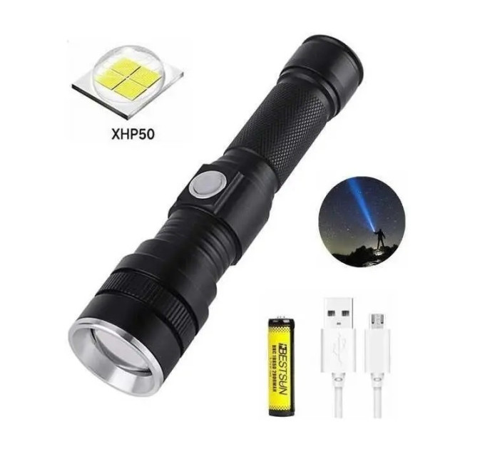 Фонарик Police BL-611-P50 – LED с 3 режимами, зум, дальность 800 м