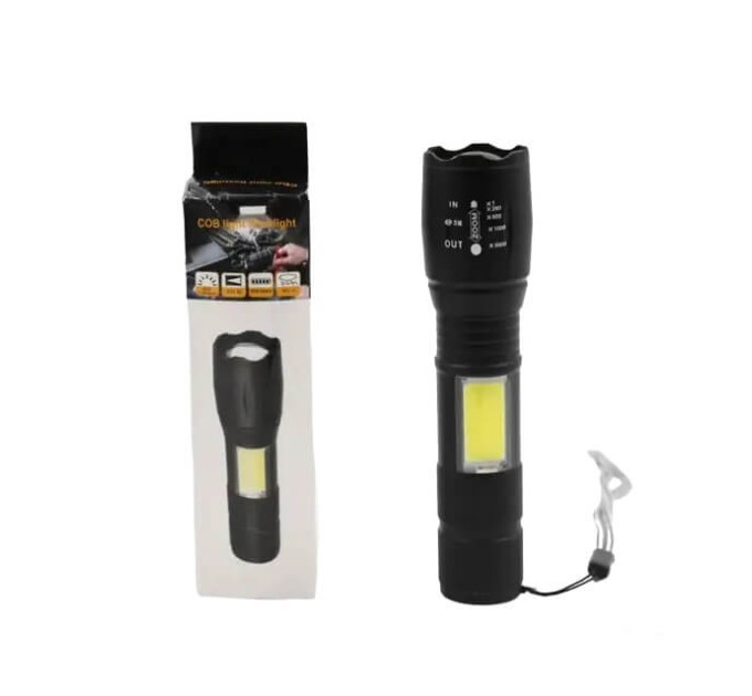 Фонарь BL 29 T6 – LED T6 с боковой подсветкой COB, фокусировка, USB