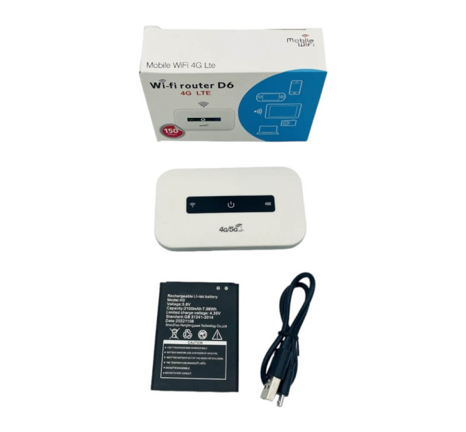 Аккумуляторный WiFi-роутер D6 4G/5G под SIM – 150 Мбит/с