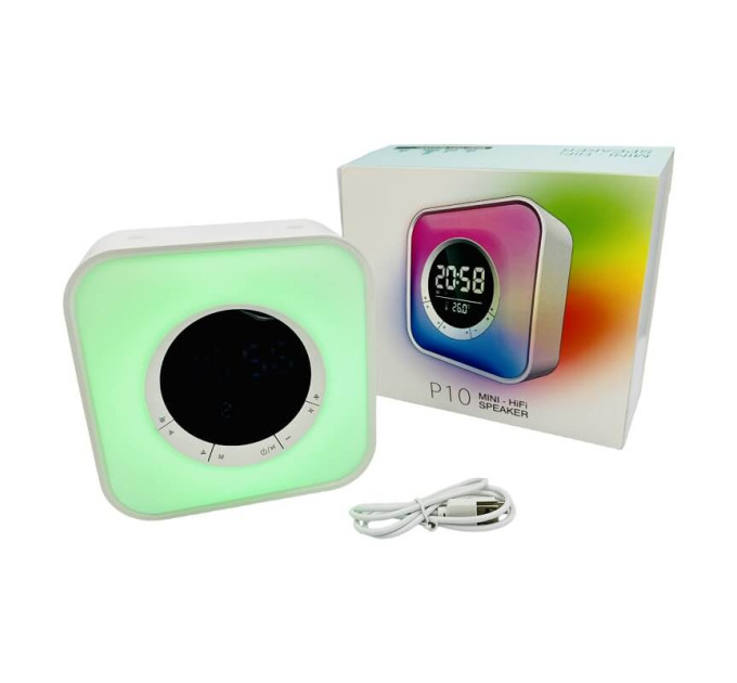 Bluetooth колонка Mini Hi-Fi P-10 с часами и RGB подсветкой