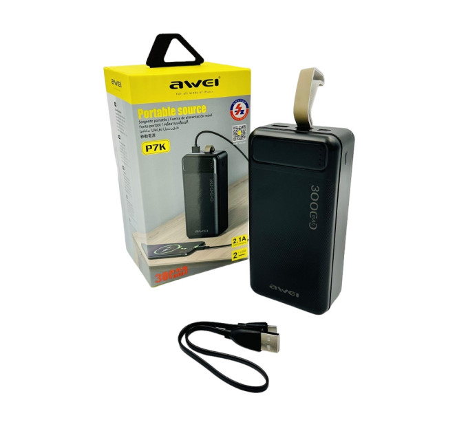 Міцний Power bank AWEI P7K 30000 mAh з Li-pol акумулятором