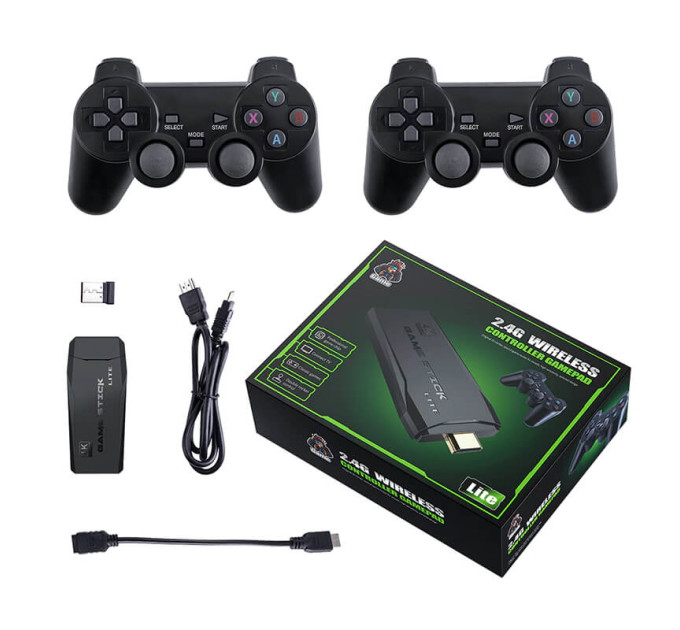 Игровая приставка M8 Data Frog Y3 Lite Game Stick 4K HDMI — с 2 беспроводными геймпадами, 64 ГБ памяти