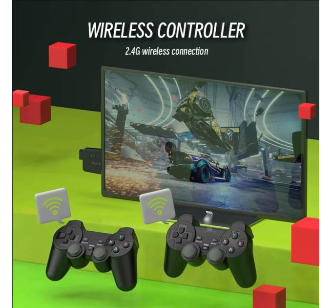 Игровая приставка M8 Data Frog Y3 Lite Game Stick 4K HDMI — с 2 беспроводными геймпадами, 64 ГБ памяти
