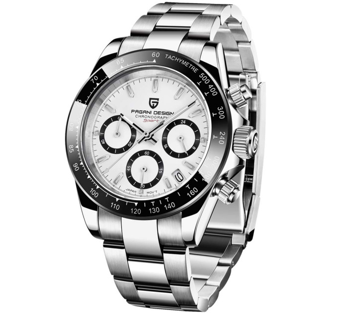 Мужские часы Pagani Design PD-1644 — кварцевый Seiko VK63, Black/White