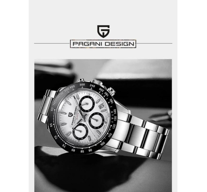 Мужские часы Pagani Design PD-1644 — кварцевый Seiko VK63, Black/White