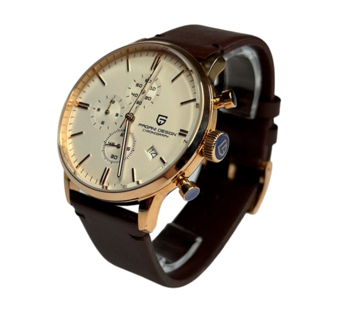 Мужские часы PD-2720K — Gold/Brown, водозащита, стекло Hardlex