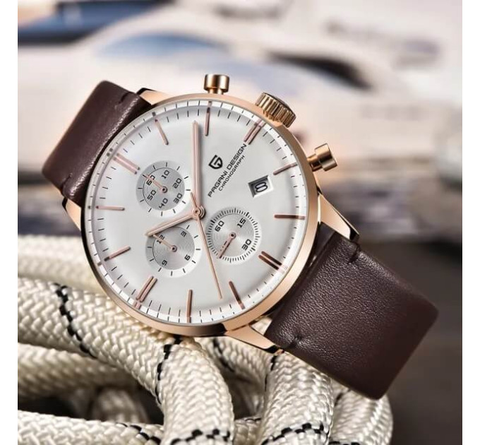 Мужские часы PD-2720K — Gold/Brown, водозащита, стекло Hardlex