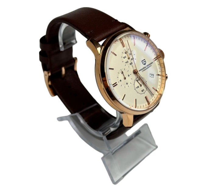 Мужские часы PD-2720K — Gold/Brown, водозащита, стекло Hardlex