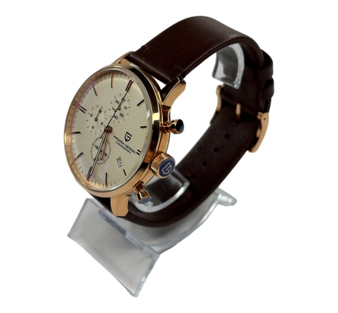 Мужские часы PD-2720K — Gold/Brown, водозащита, стекло Hardlex