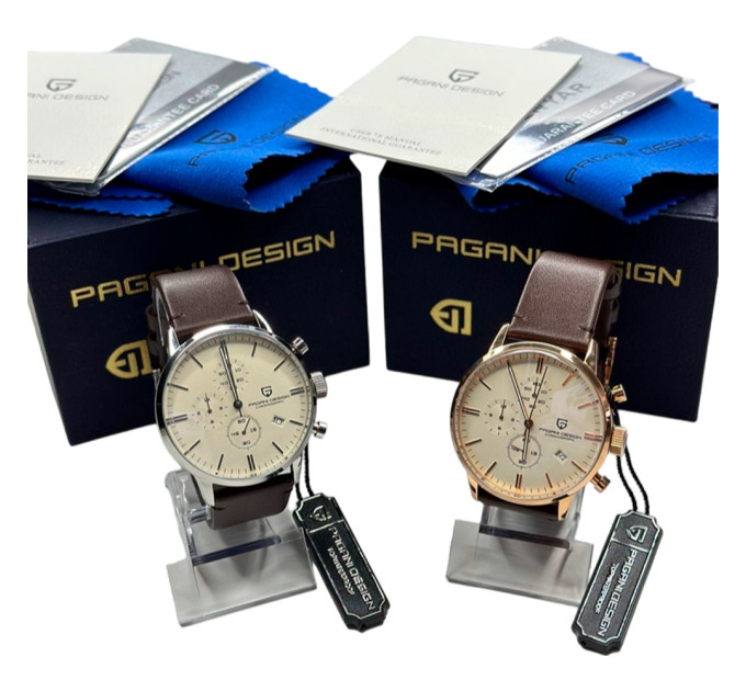 Мужские часы PD-2720K — Gold/Brown, водозащита, стекло Hardlex