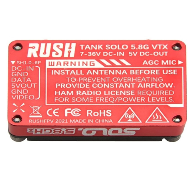 Видеопередатчик RushFPV Tank Solo VTX 1,6 Вт 5.8 GHz для FPV-дронов и квадрокоптеров