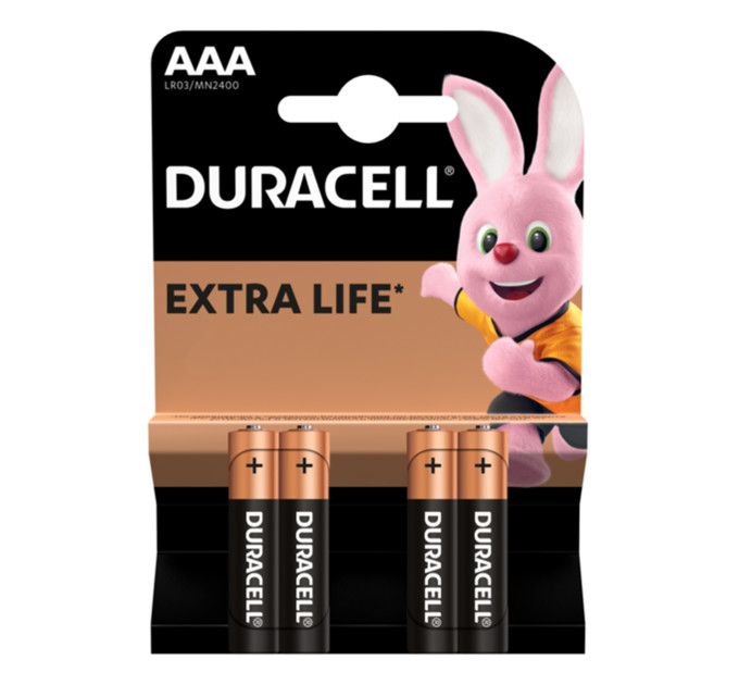 Батарейки Duracell AAA/LR03 1,5V Extra Life +50% щелочные — комплект 4 шт