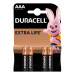 Батарейки Duracell AAA/LR03 1,5V Extra Life +50% щелочные — комплект 4 шт