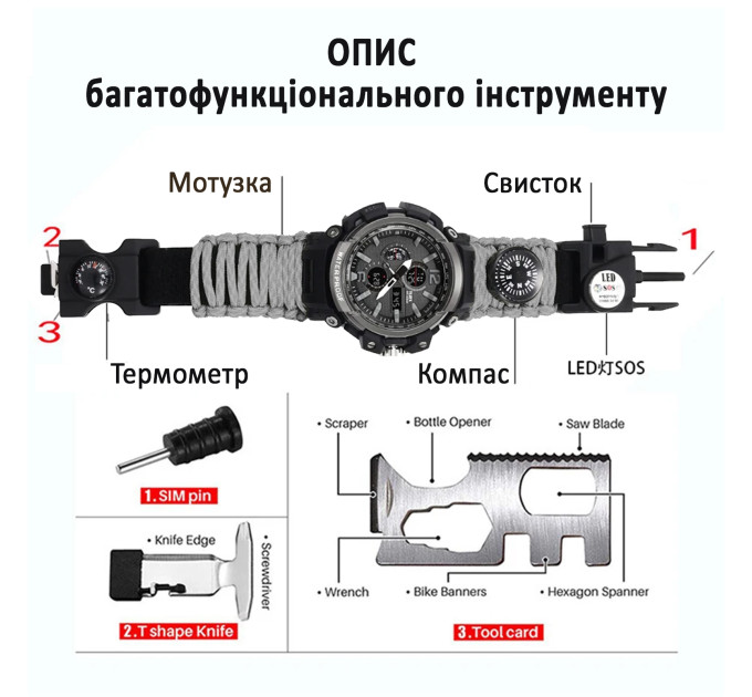 Армейские многофункциональные часы Yuzex G7 Gray military для выживания
