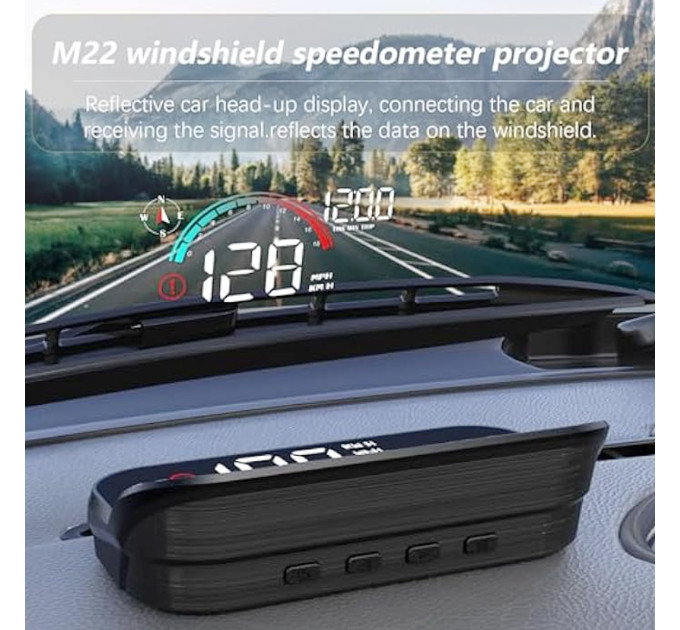 Проектор HUD M22 GPS 8в1 на лобовое стекло — спидометр, навигация и 8 функций