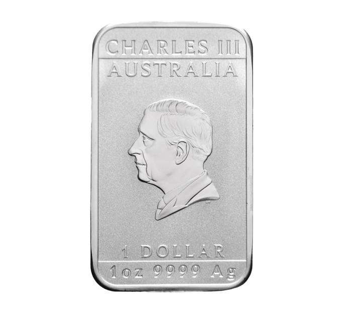Прямоугольная серебряная монета 1 Oz Дракон 2024 Australia – 999,9 Серебро, Чарльз III, в капсуле
