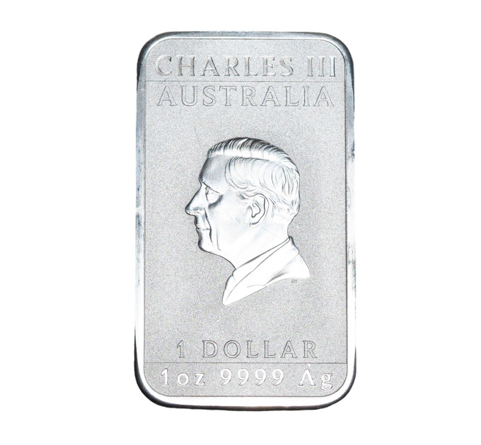 Прямоугольная серебряная монета 1 Oz Дракон 2024 Australia – 999,9 Серебро, Чарльз III, в капсуле