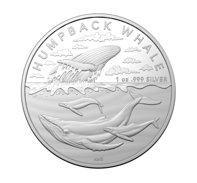 Инвестиционная серебряная монета «Горбатый кит» 1$ Австралия 1oz 2023 999