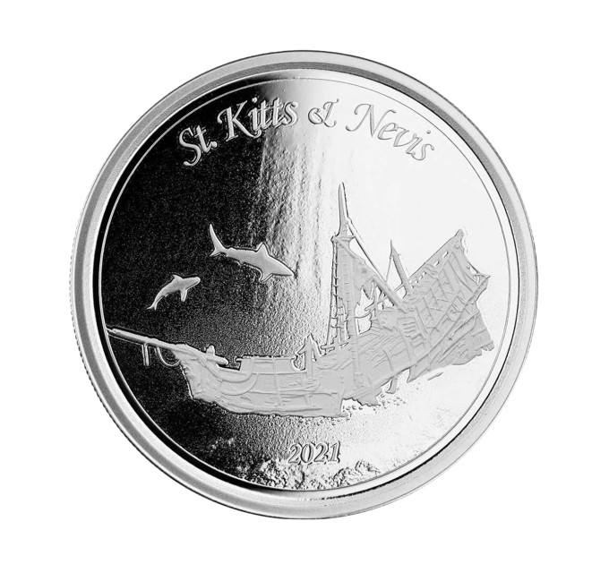 Серебряная монета Затонувший корабль 2021 Восточные Карибы 2$