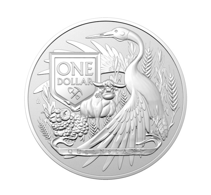 Серебряная монета Герб Квинсленда 1oz 1$ 2023 Австралия 9999