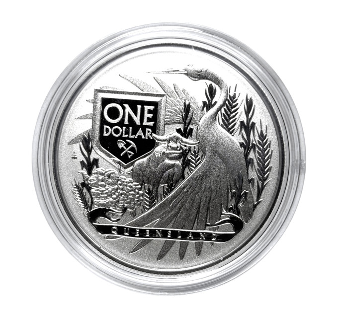 Серебряная монета Герб Квинсленда 1oz 1$ 2023 Австралия 9999
