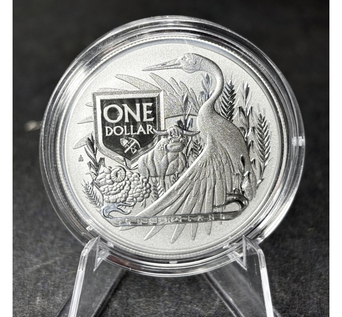 Серебряная монета Герб Квинсленда 1oz 1$ 2023 Австралия 9999