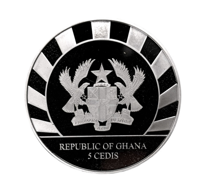 Серебряная монета Пещерный Лев 1oz 5 седи 2022 Гана