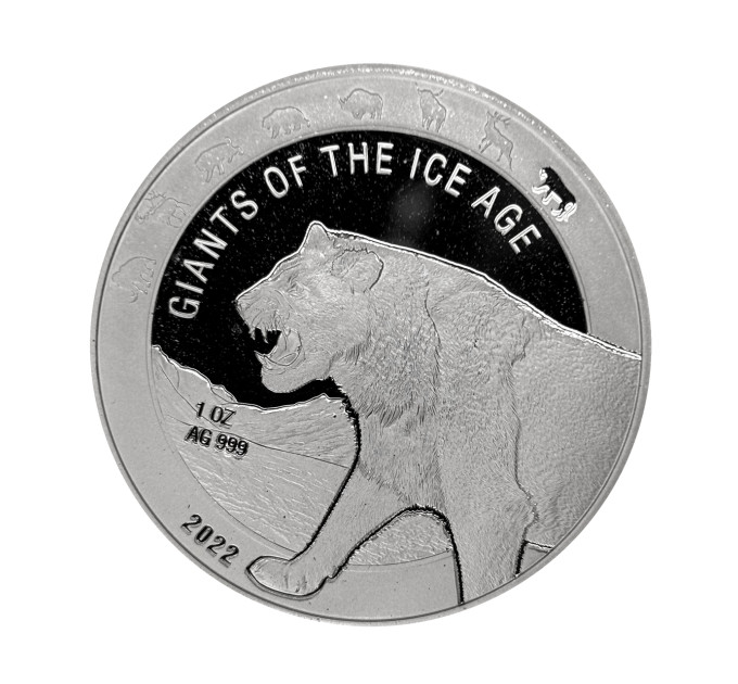 Серебряная монета Пещерный Лев 1oz 5 седи 2022 Гана
