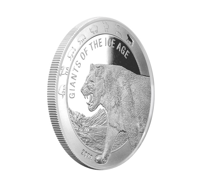 Серебряная монета Пещерный Лев 1oz 5 седи 2022 Гана