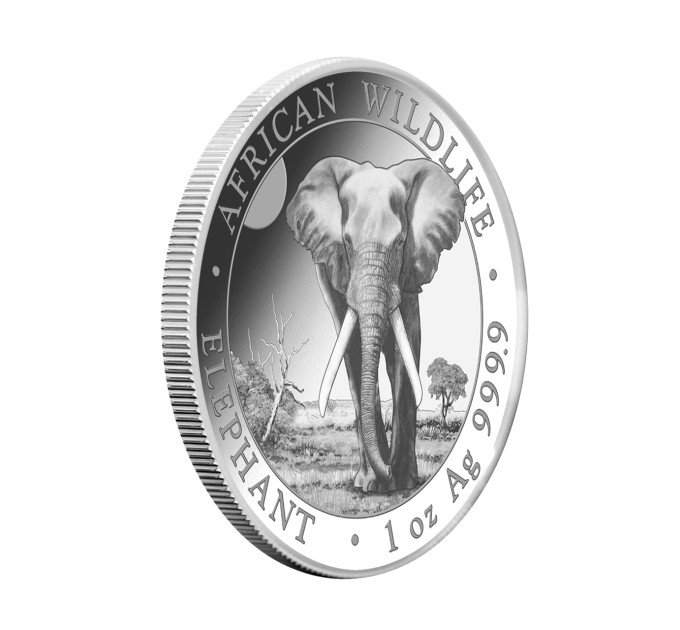Серебряная монета 2025 African Wildlife Elephant 1 унция Слон Сомали 100 шиллингов