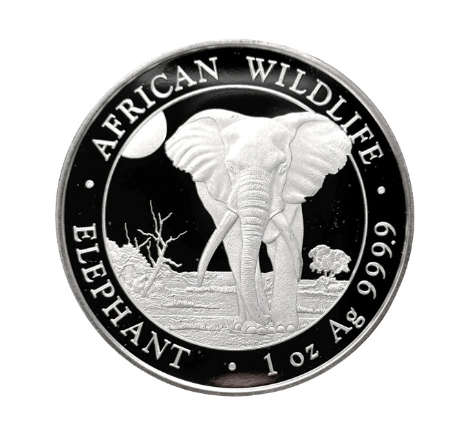 Серебряная монета 2025 African Wildlife Elephant 1 унция Слон Сомали 100 шиллингов