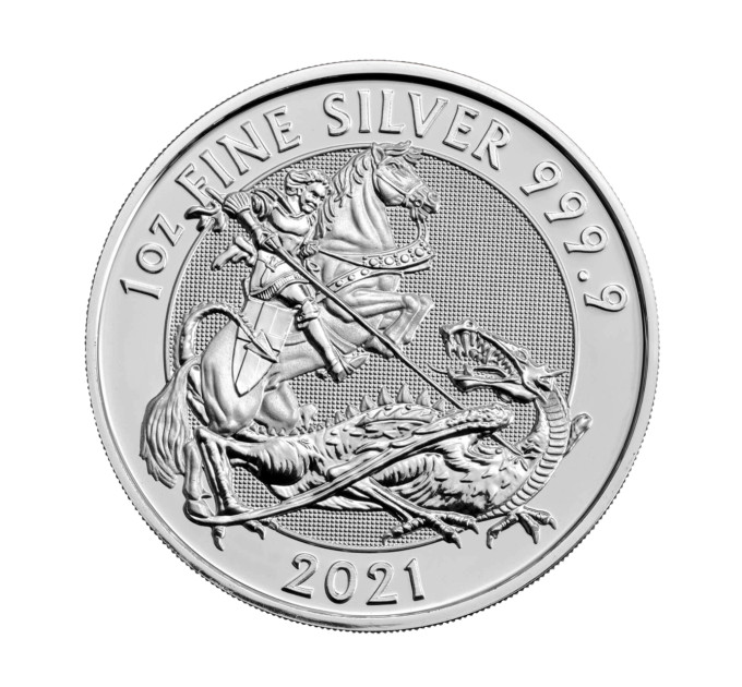 Серебряная монета 1 oz Святой Георгий и Дракон 2021 Британия 