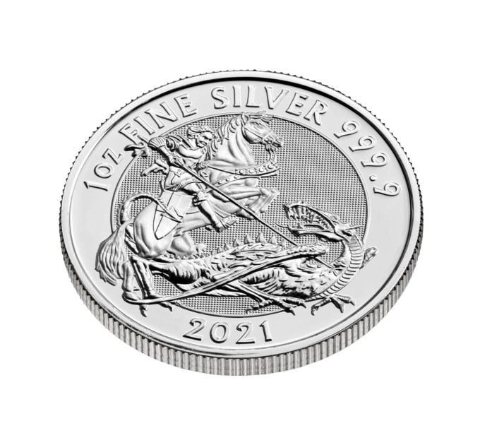 Серебряная монета 1 oz Святой Георгий и Дракон 2021 Британия 