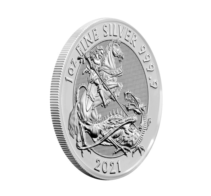 Серебряная монета 1 oz Святой Георгий и Дракон 2021 Британия 
