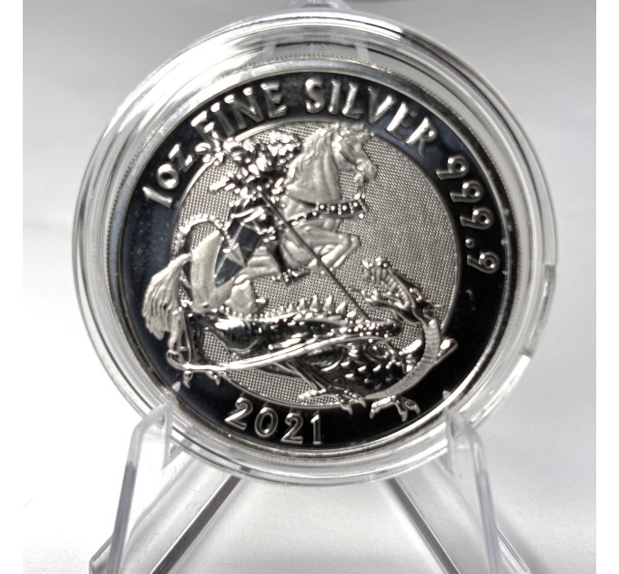 Серебряная монета 1 oz Святой Георгий и Дракон 2021 Британия 