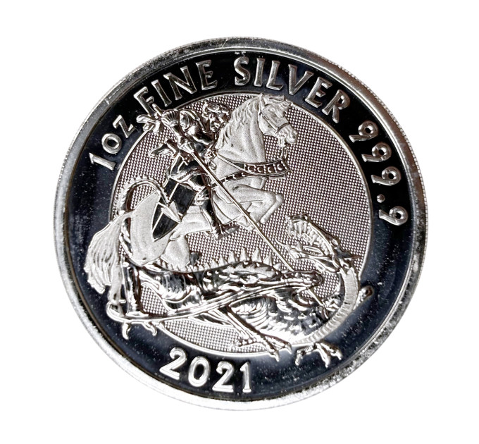 Серебряная монета 1 oz Святой Георгий и Дракон 2021 Британия 