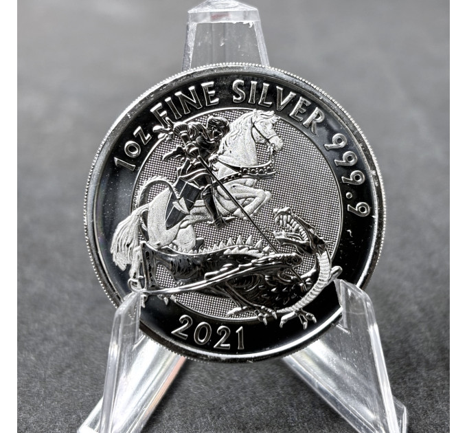 Серебряная монета 1 oz Святой Георгий и Дракон 2021 Британия 