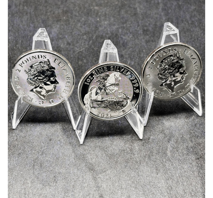 Серебряная монета 1 oz Святой Георгий и Дракон 2021 Британия 