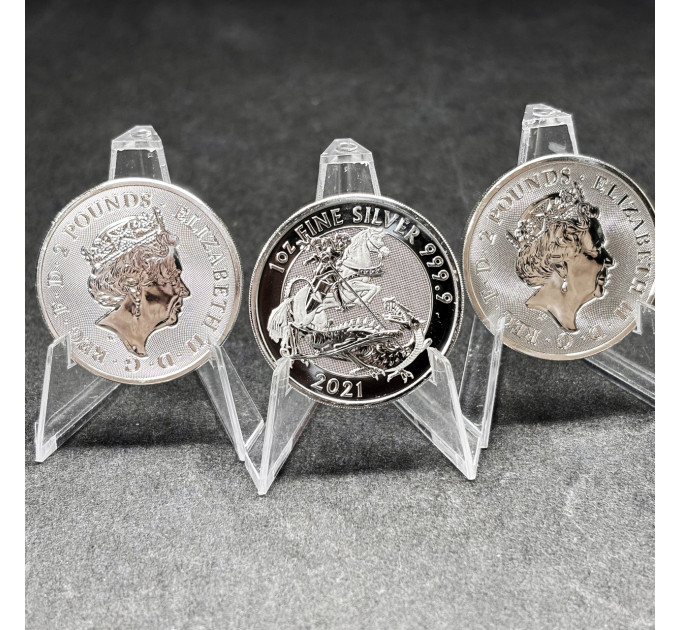 Серебряная монета 1 oz Святой Георгий и Дракон 2021 Британия 