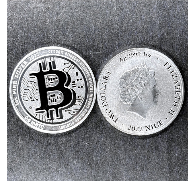 Brilliant Uncirculated 2022 $2 Bitcoin Niue, серебряная монета 1 унция 