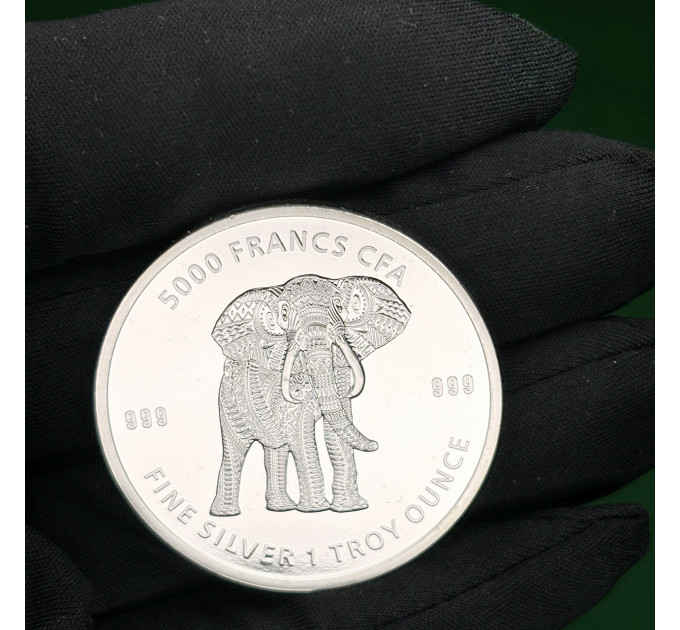 Серебряная монета 5000₣ Чада «Слон в стиле мандалы» 1oz 2019 – инвестиции и коллекционирование